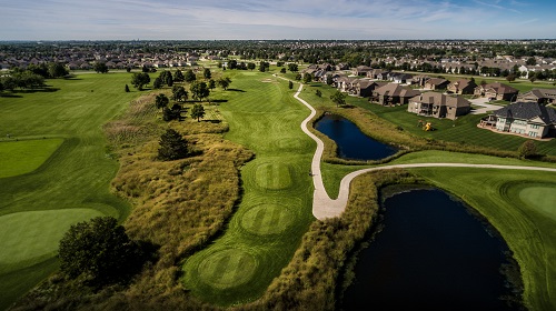 Aerial view of golf course fairway