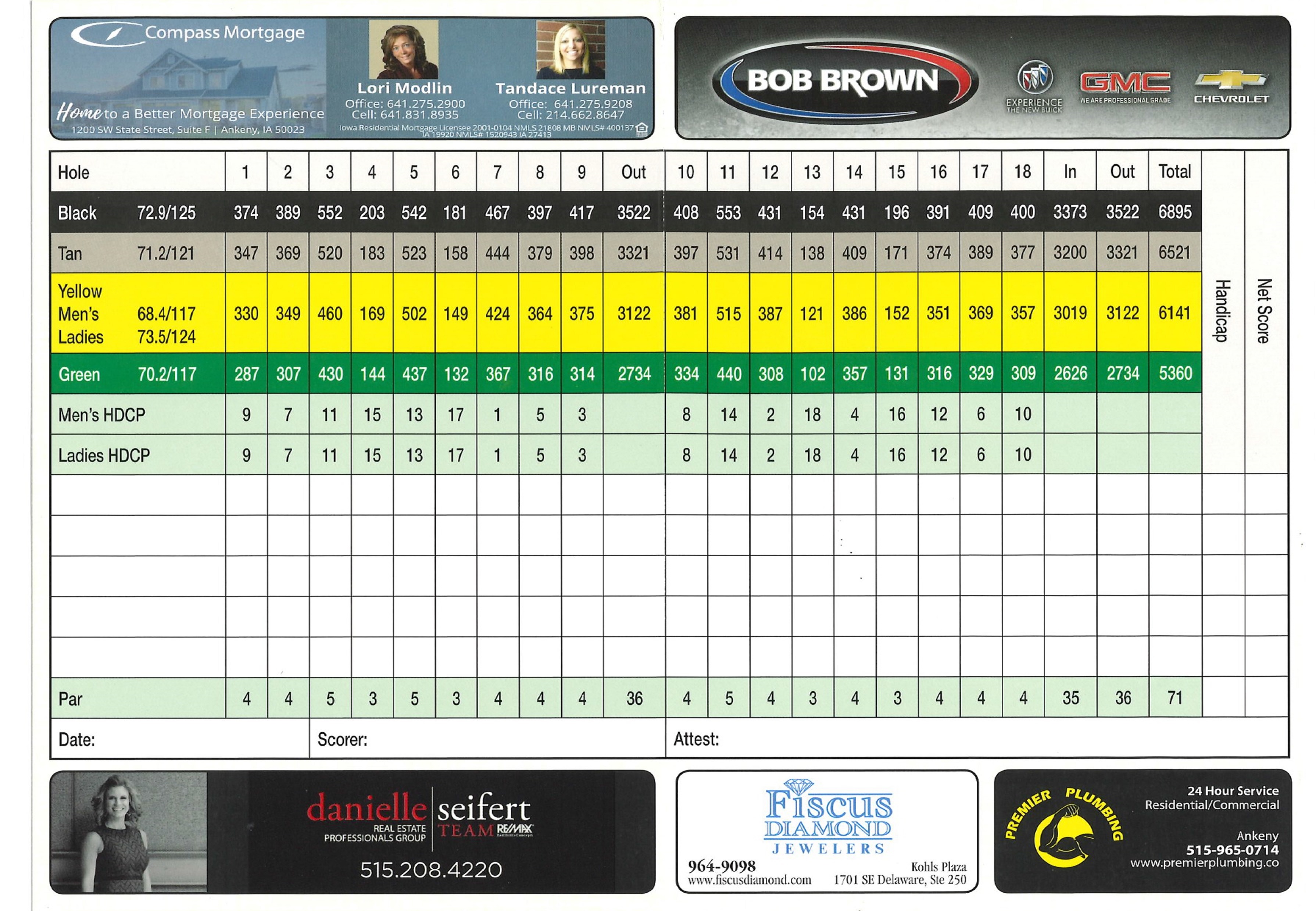 Scorecard Otter Creek Golf Course