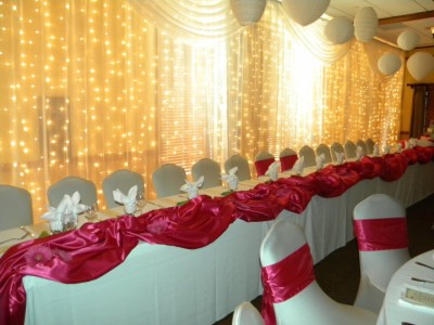 Pink decorated banquet seating
