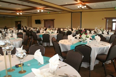 Mint decorated banquet tables