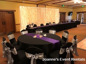 Black and purple wedding banquet tables