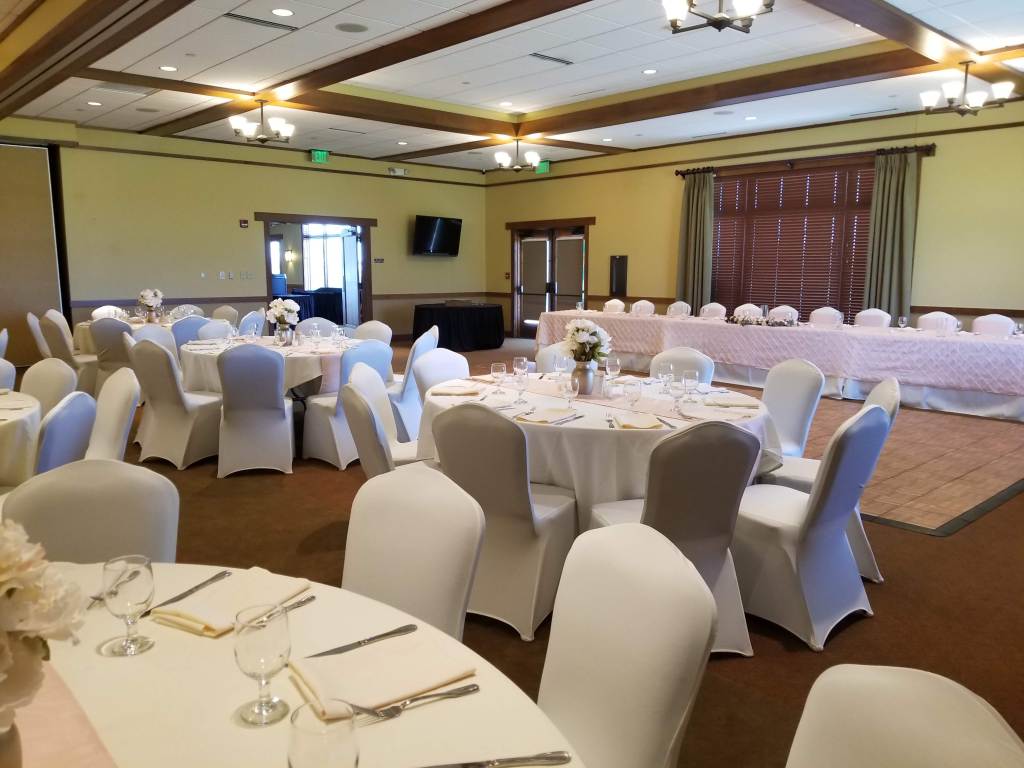 White seating at wedding reception diner