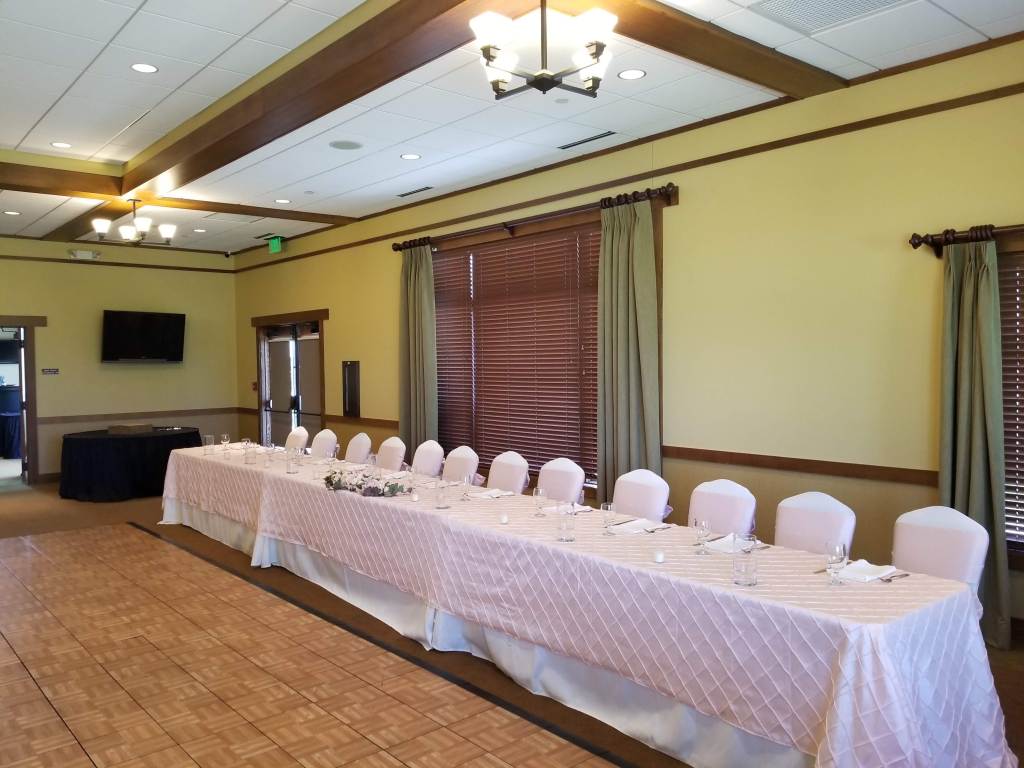 White wedding party reception dining table