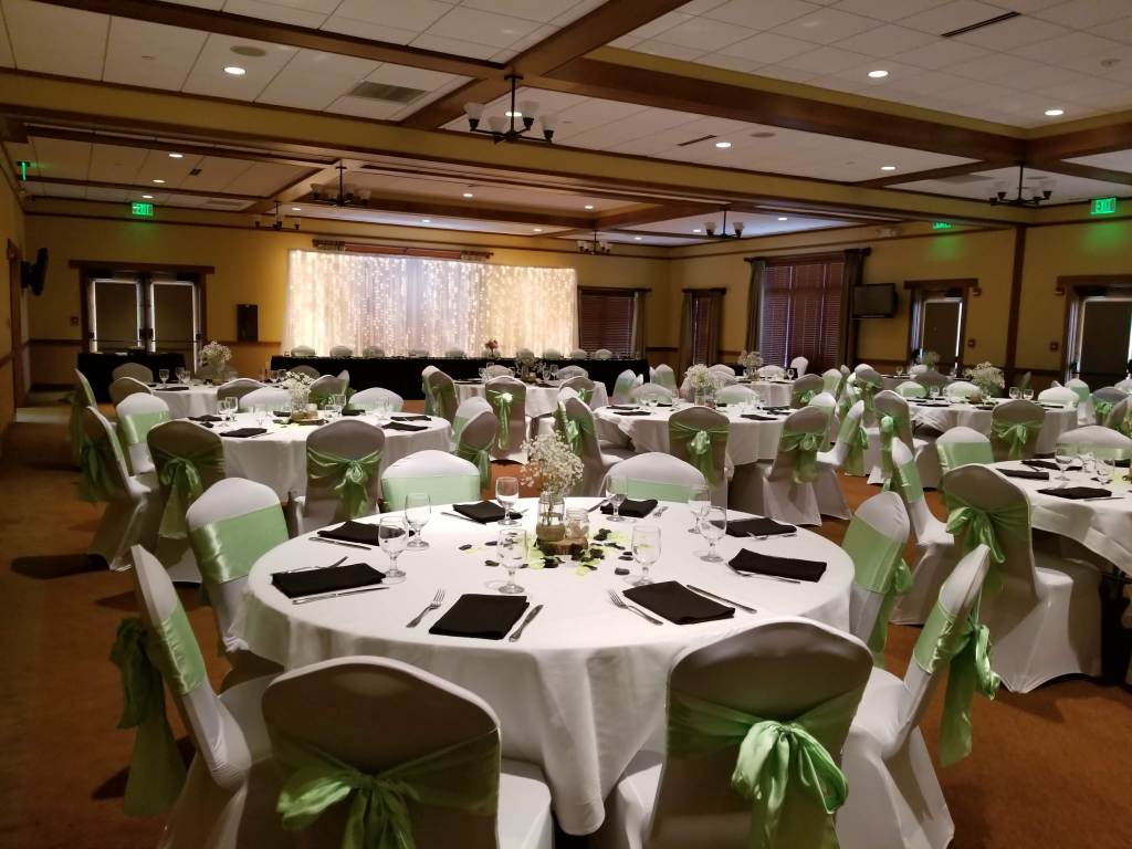 Mint green wedding reception seating
